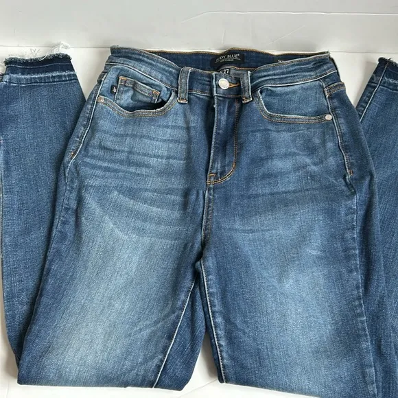 Judy Blue Sharon High Rise Released Hem Skinny blue jean zip closure