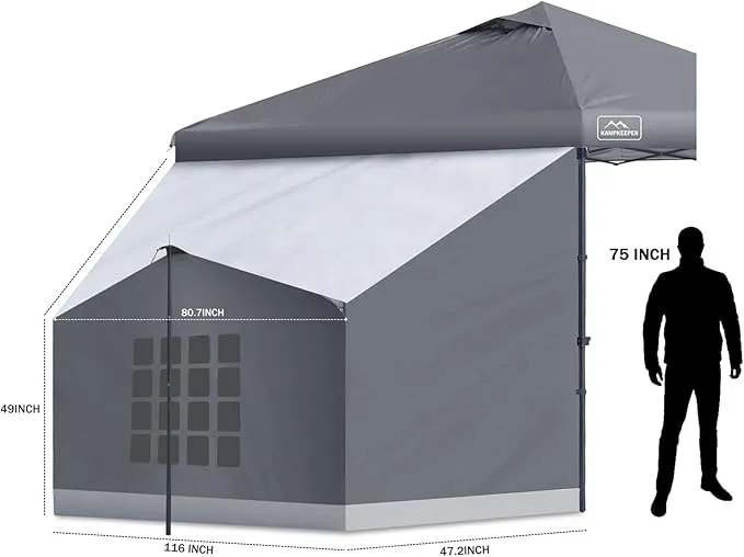 KAMPKEEPER Side Tent,Camping Tent for 10' x 10' Pop Up Canopy, Easy Set Up Gazebo,Compatible with 10' Wide Canopy Tents