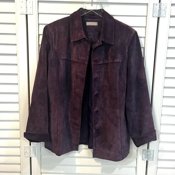 Kate Hill Purple Leather Suede Jacket in Violet Frost Size Medium