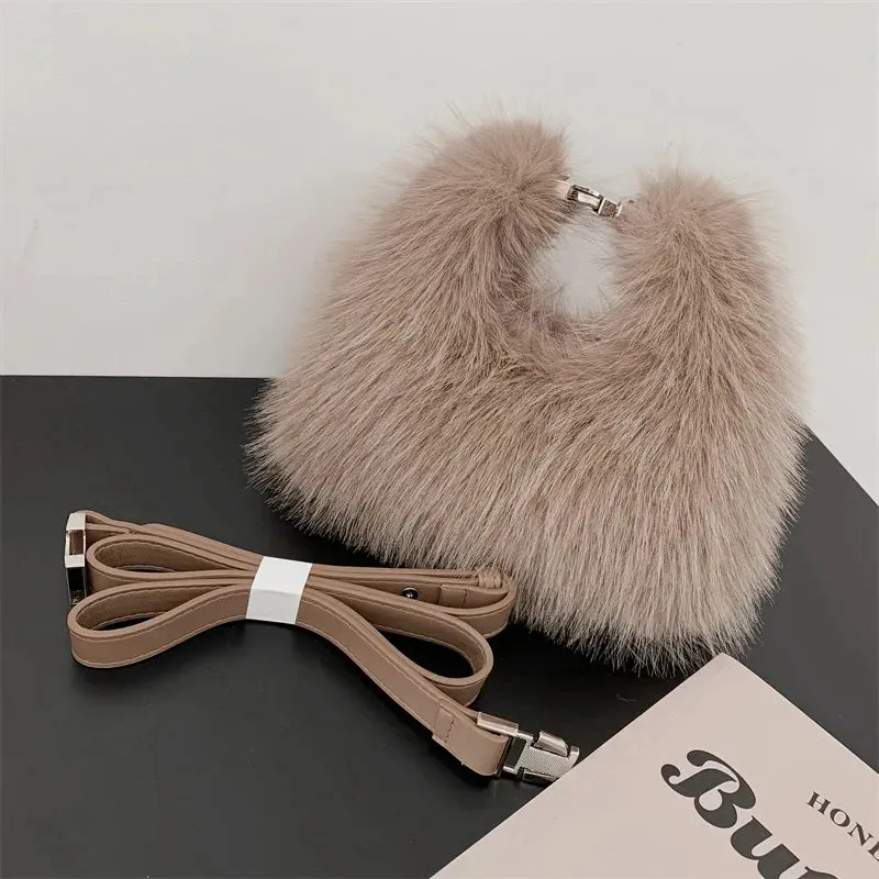 Kawaii Plush Faux Fur Evening Clutch 🐾✨ - Soft & Fluffy Shoulder Bag for Trendy Ladies 💖🎀