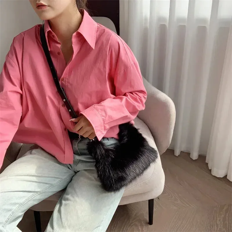 Kawaii Plush Faux Fur Evening Clutch 🐾✨ - Soft & Fluffy Shoulder Bag for Trendy Ladies 💖🎀