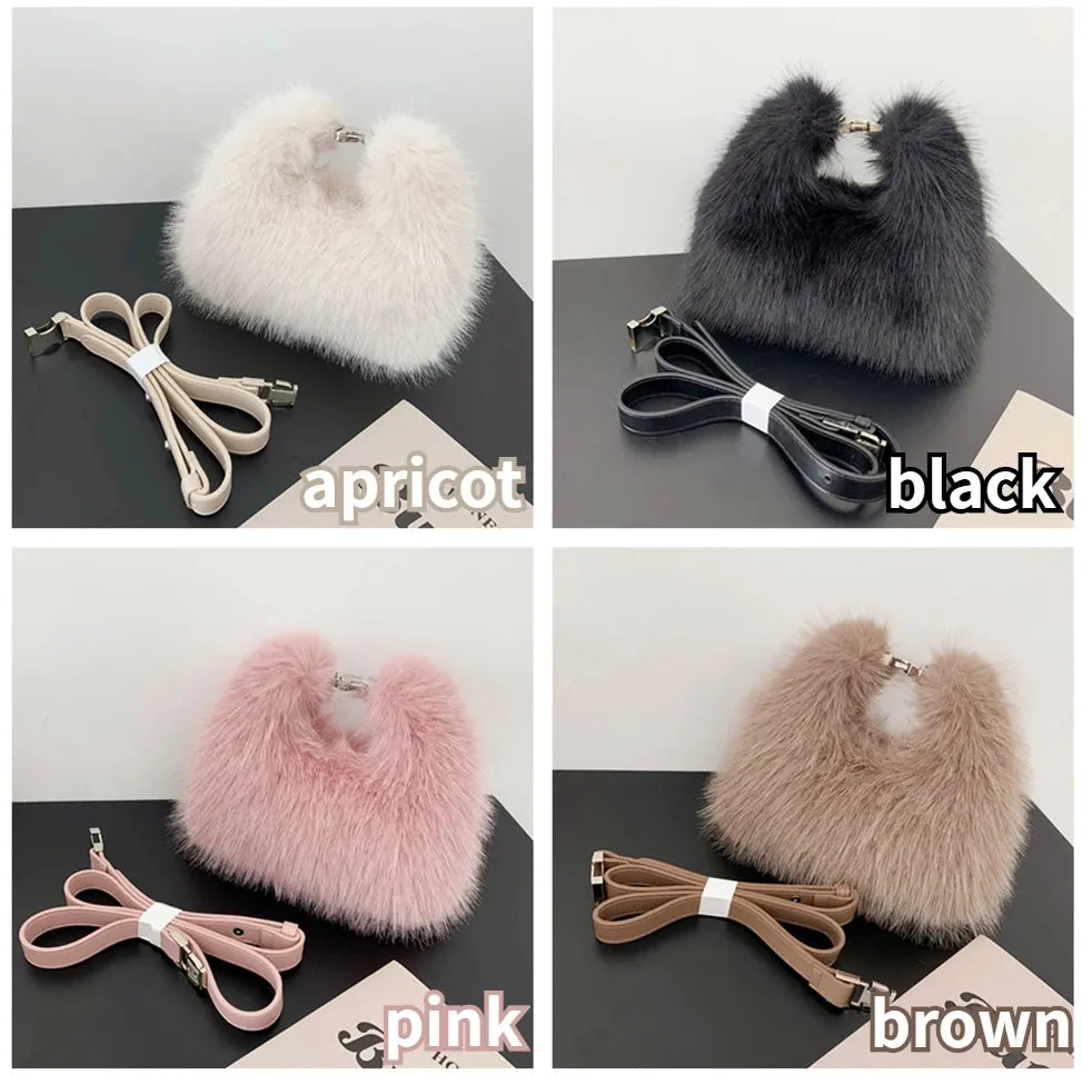 Kawaii Plush Faux Fur Evening Clutch 🐾✨ - Soft & Fluffy Shoulder Bag for Trendy Ladies 💖🎀