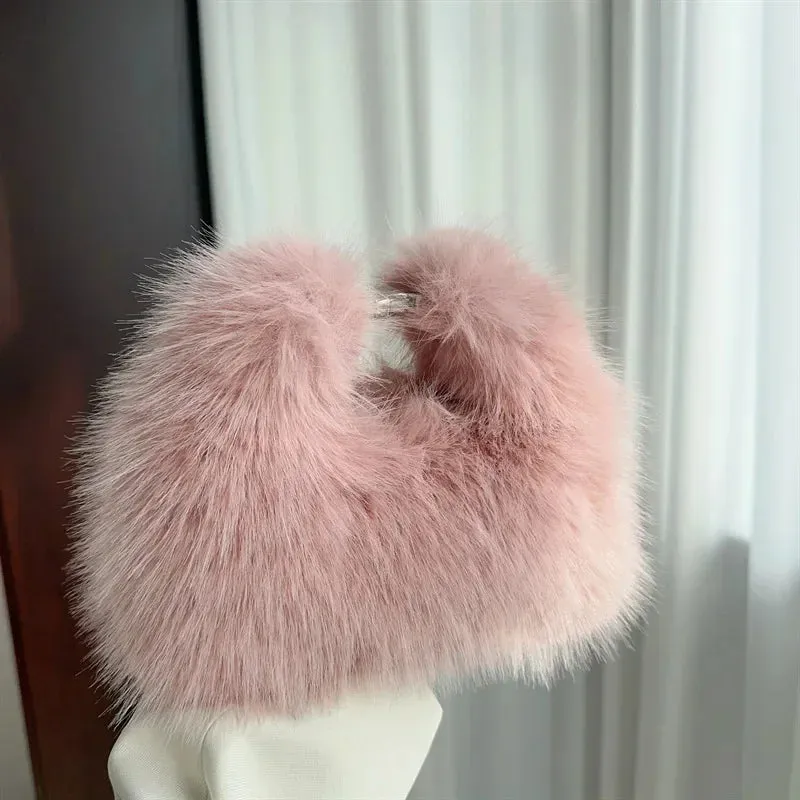 Kawaii Plush Faux Fur Evening Clutch 🐾✨ - Soft & Fluffy Shoulder Bag for Trendy Ladies 💖🎀
