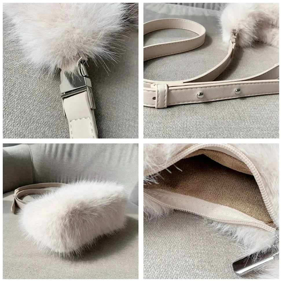 Kawaii Plush Faux Fur Evening Clutch 🐾✨ - Soft & Fluffy Shoulder Bag for Trendy Ladies 💖🎀