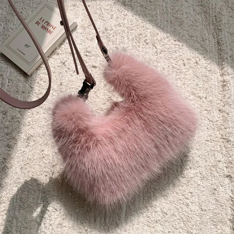 Kawaii Plush Faux Fur Evening Clutch 🐾✨ - Soft & Fluffy Shoulder Bag for Trendy Ladies 💖🎀