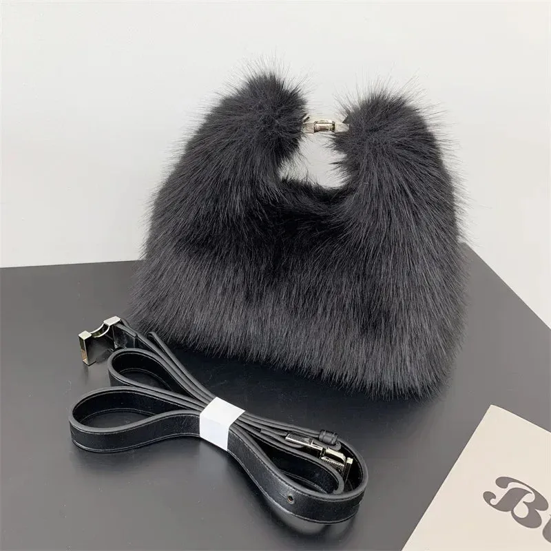 Kawaii Plush Faux Fur Evening Clutch 🐾✨ - Soft & Fluffy Shoulder Bag for Trendy Ladies 💖🎀