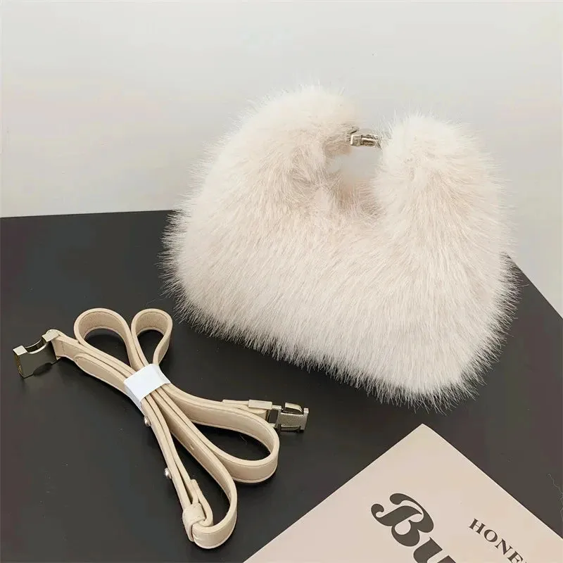 Kawaii Plush Faux Fur Evening Clutch 🐾✨ - Soft & Fluffy Shoulder Bag for Trendy Ladies 💖🎀