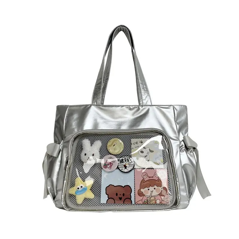 Kawaii Ribbon Bow Tote Bag 🌸✨ Sweet Forest Style | Large Capacity Double-Sided Handbag for Students 🎒💖