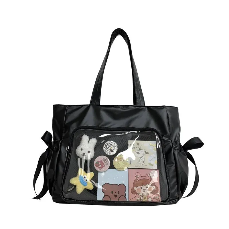 Kawaii Ribbon Bow Tote Bag 🌸✨ Sweet Forest Style | Large Capacity Double-Sided Handbag for Students 🎒💖