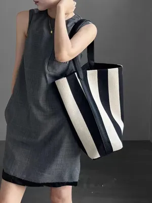 Kawaii Striped Canvas Bucket Bag 👜✨ - Large Capacity Commuting Tote for Trendy Women 🌈💕
