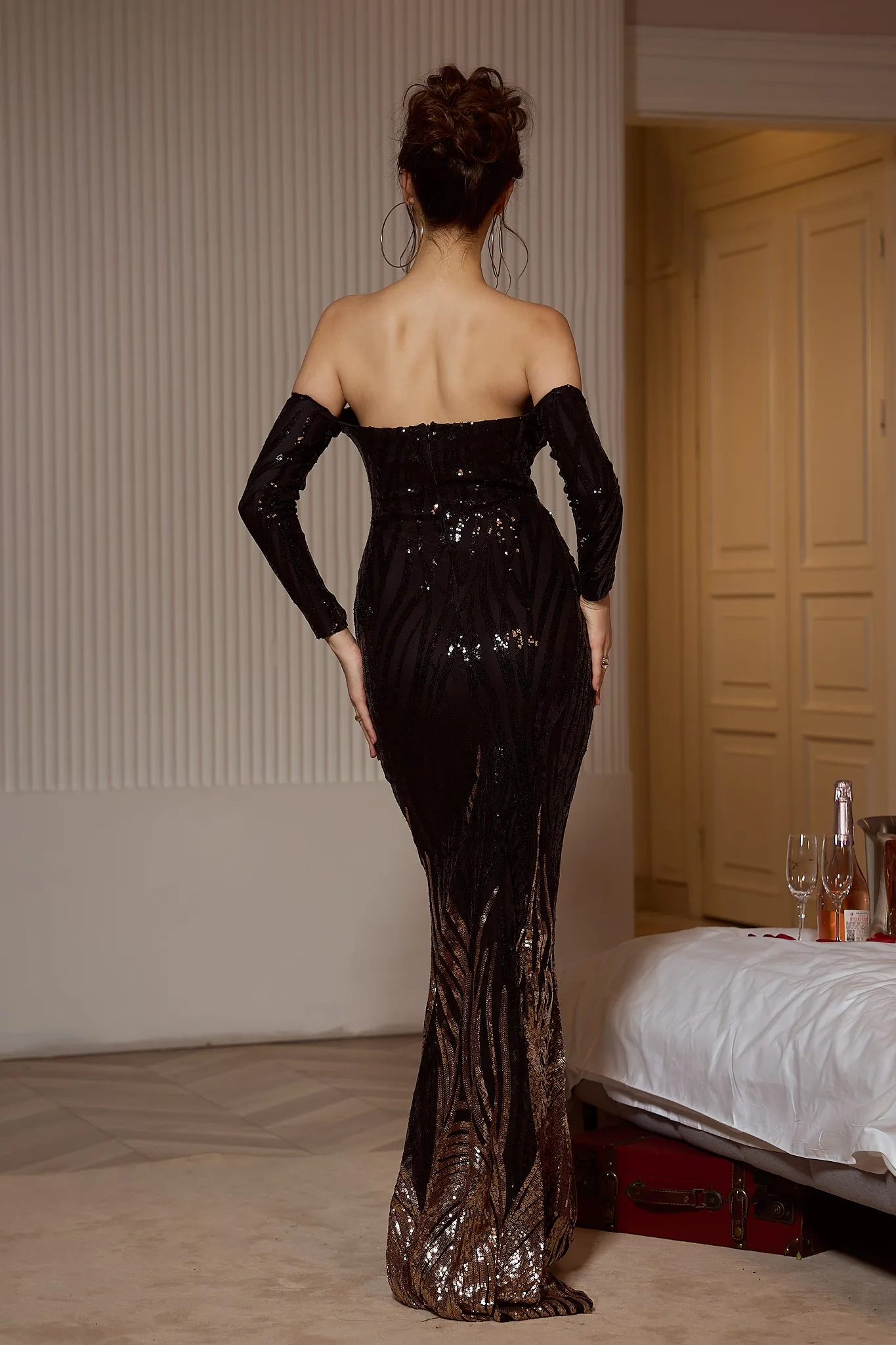 Kayleigh Black-Gold Sequin Mermaid Dress