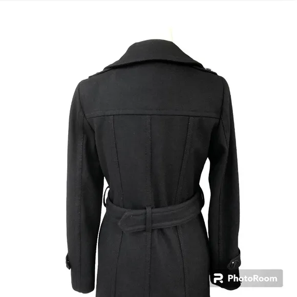 Kenneth Cole New York Black Wool Blend Zip Up Waist Tie Coat Jacket Women’s