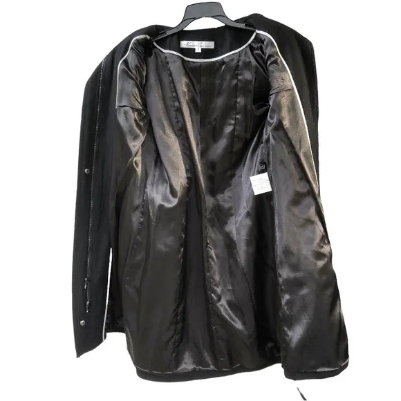 Kenneth Cole New York Black Wool Blend Zip Up Waist Tie Coat Jacket Women’s