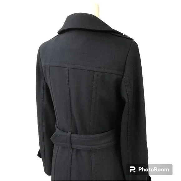 Kenneth Cole New York Black Wool Blend Zip Up Waist Tie Coat Jacket Women’s