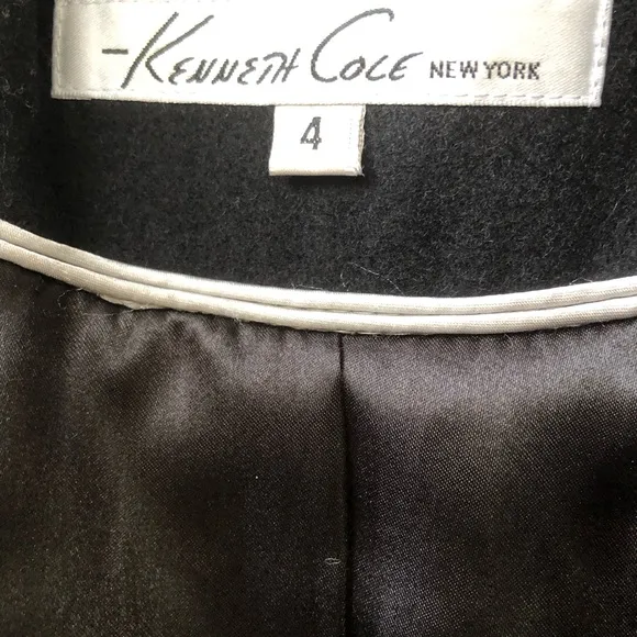 Kenneth Cole New York Black Wool Blend Zip Up Waist Tie Coat Jacket Women’s