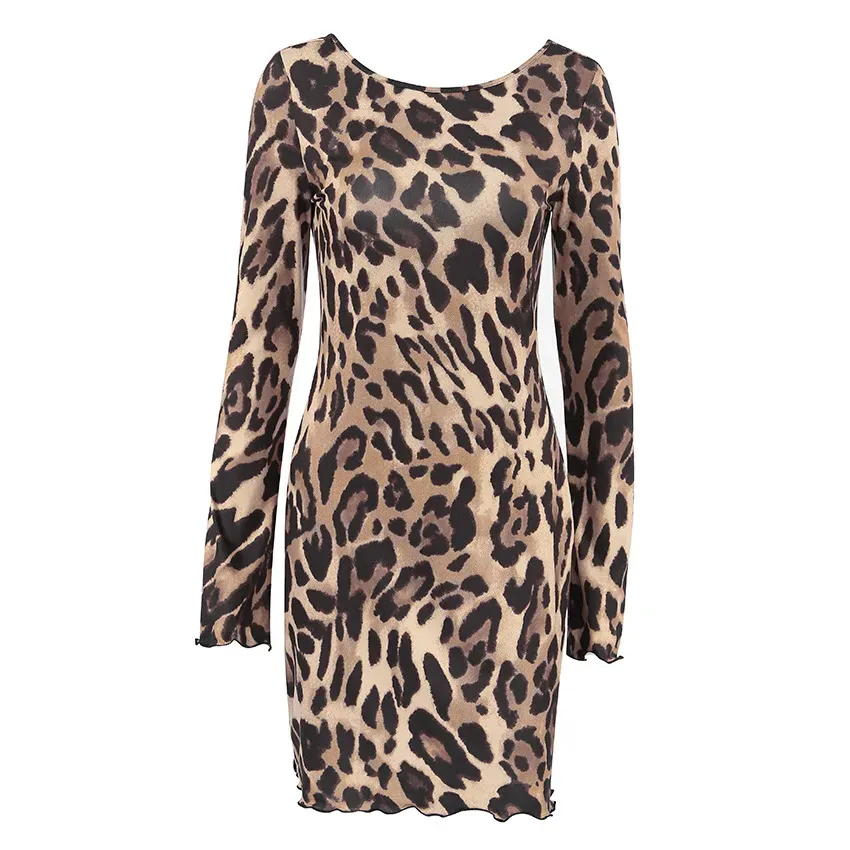 Kestrel Long Sleeve Open Back Leopard Print Mini Dress