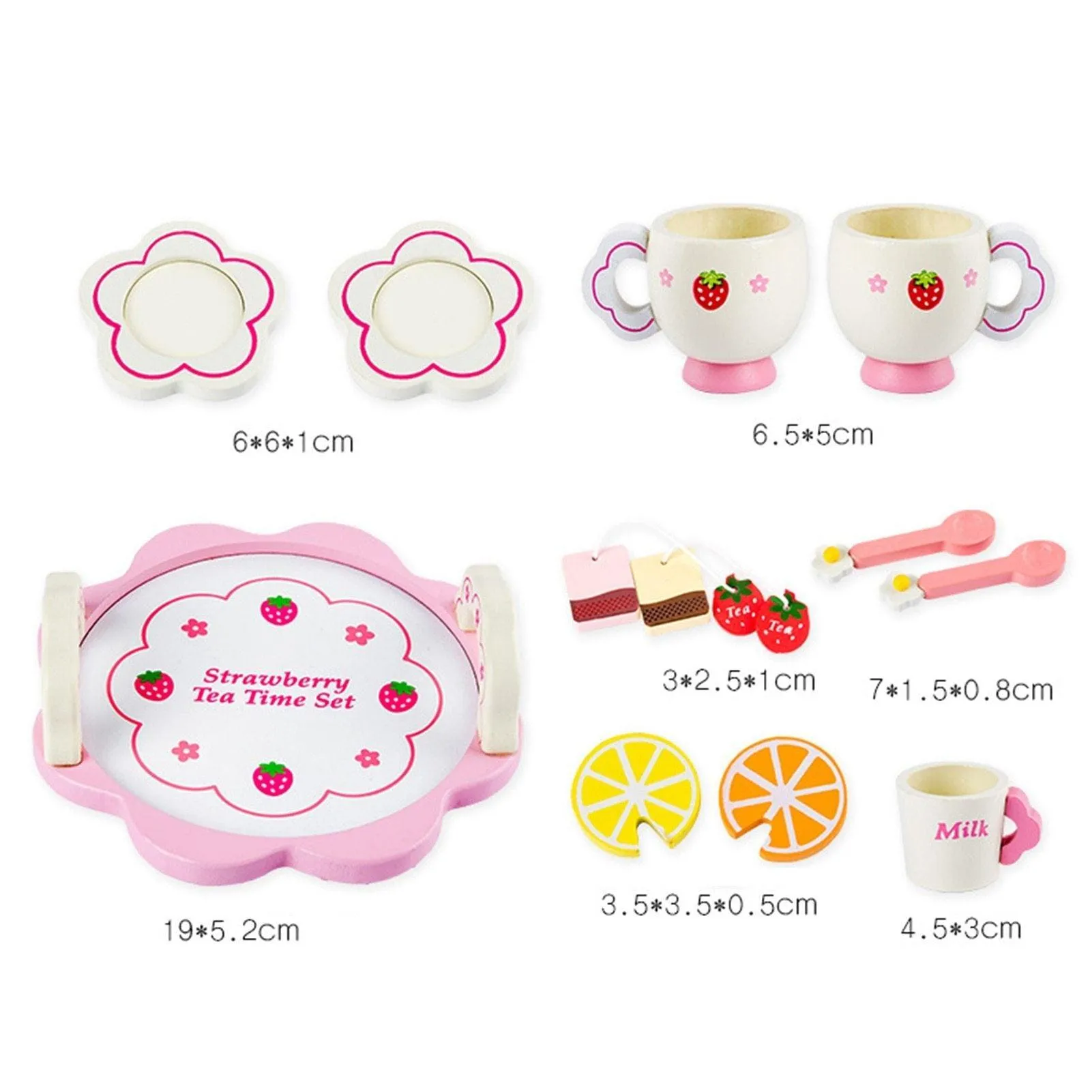 Kids Chunky Wooden Strawberry Themed Tea Party For Two: Pretend Play Toys Tea Set For Ages 3 