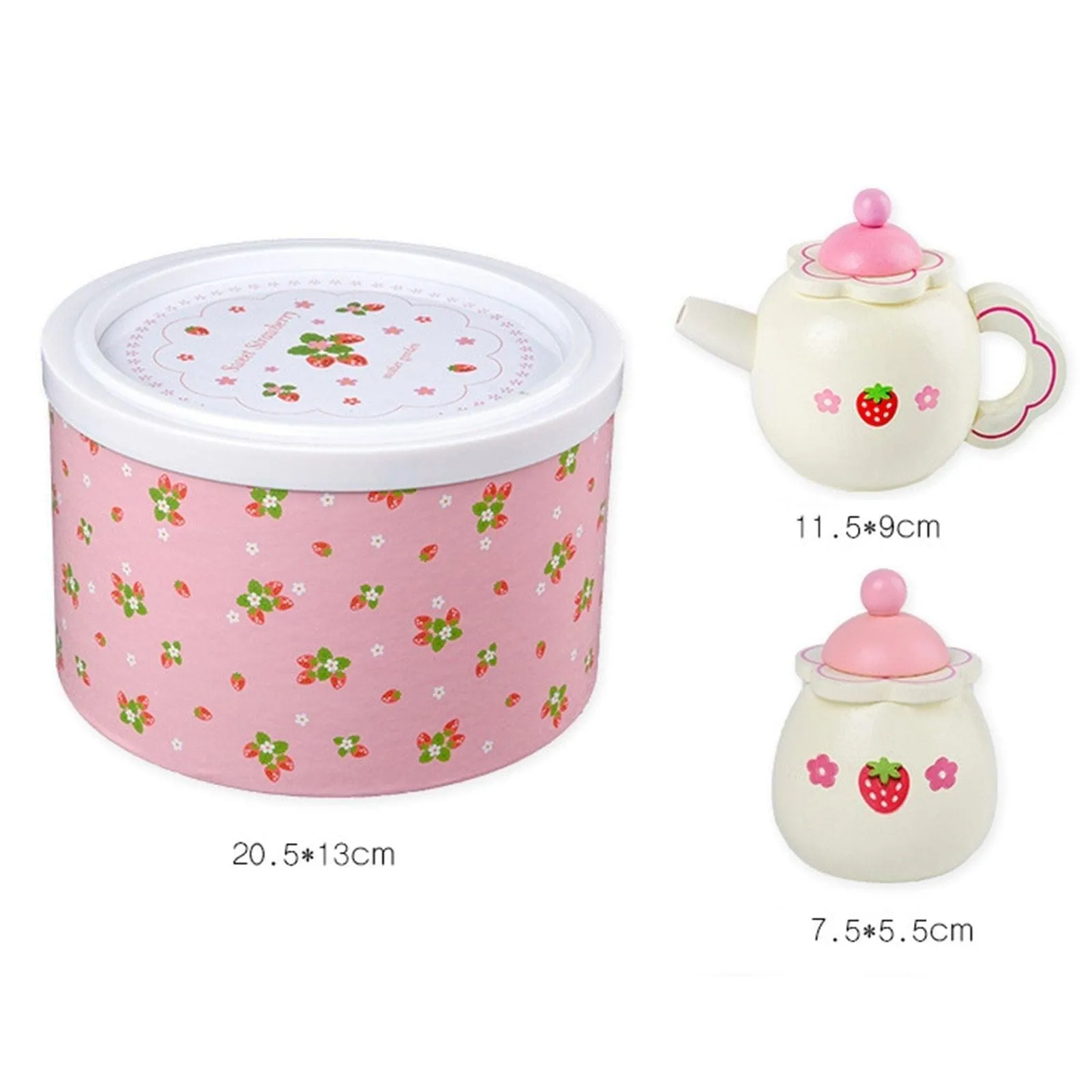 Kids Chunky Wooden Strawberry Themed Tea Party For Two: Pretend Play Toys Tea Set For Ages 3 