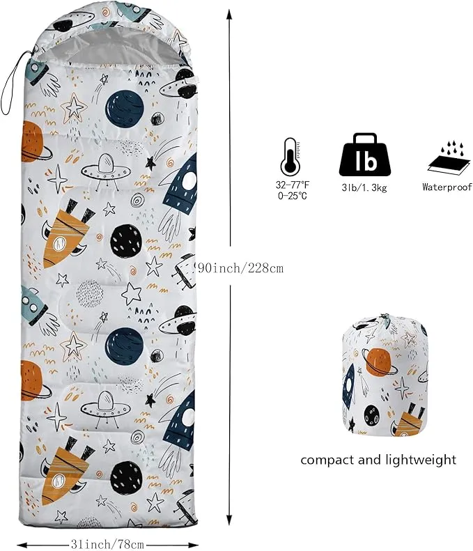 Kids Sleeping Bag for Boys and Girls,Monster Alien Print-Lightweight Warm Portable Outdoor Indoor-Waterproof Cold Weather Resistant Sleeping Bag for Camping Hiking