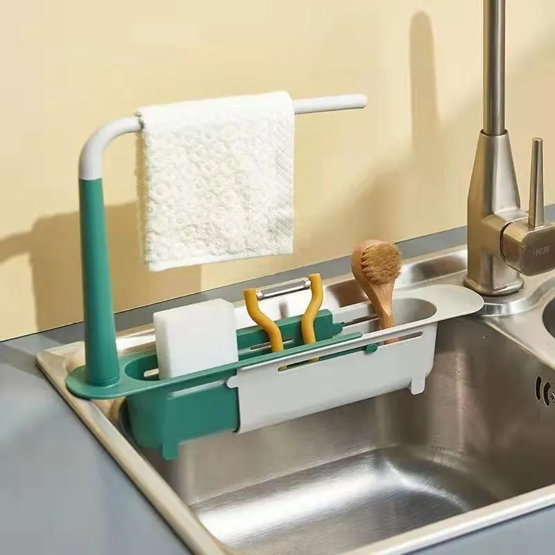 Kitchen Sink Organizer Telescopic Sink Shelf Adjustable Rack Storage Basket Kitchen Accessories