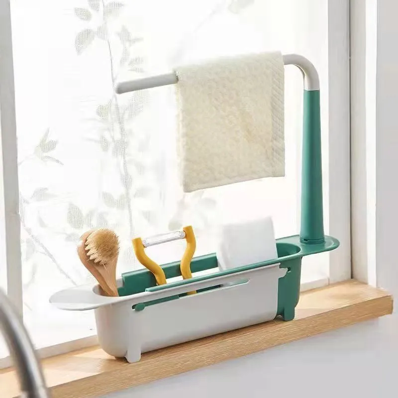 Kitchen Sink Organizer Telescopic Sink Shelf Adjustable Rack Storage Basket Kitchen Accessories