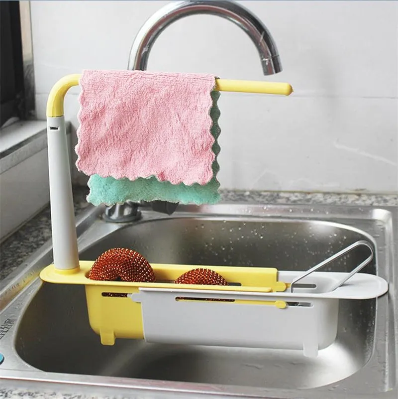Kitchen Sink Organizer Telescopic Sink Shelf Adjustable Rack Storage Basket Kitchen Accessories