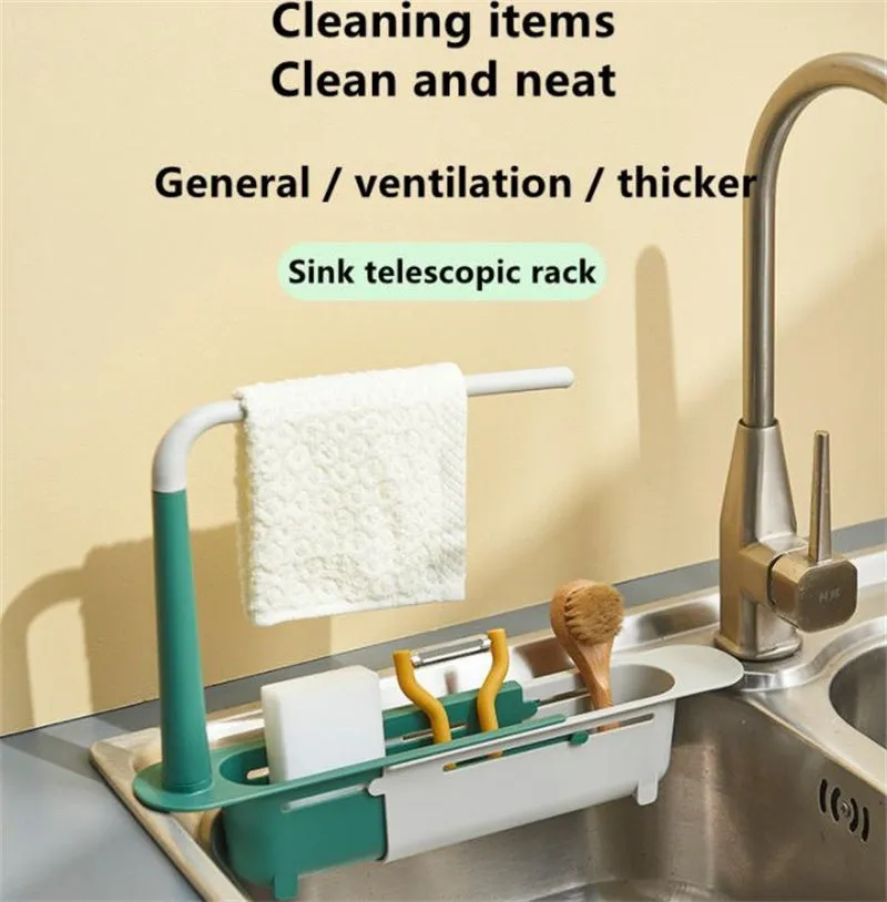 Kitchen Sink Organizer Telescopic Sink Shelf Adjustable Rack Storage Basket Kitchen Accessories