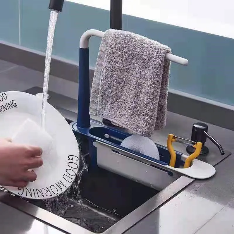 Kitchen Sink Organizer Telescopic Sink Shelf Adjustable Rack Storage Basket Kitchen Accessories
