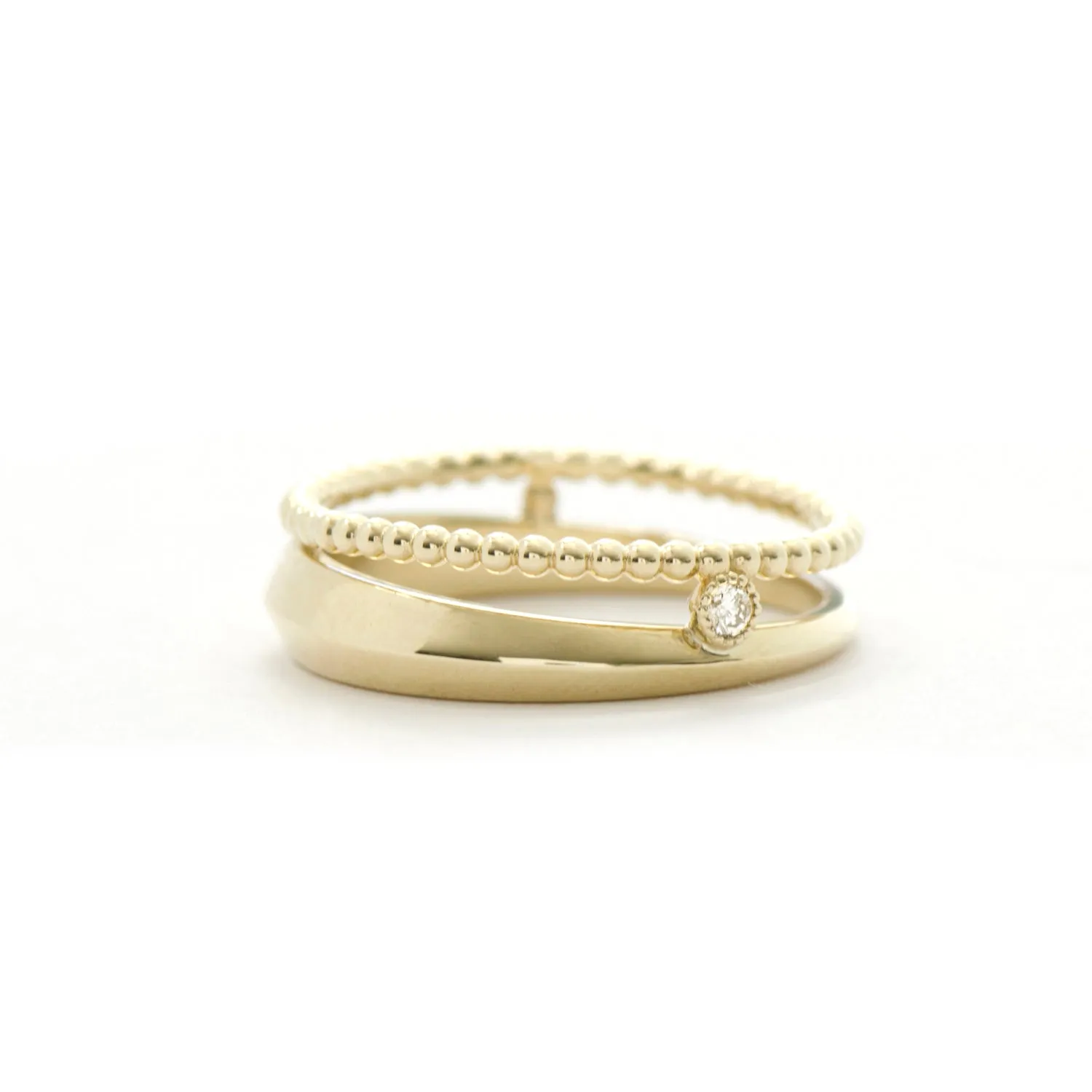 Knife Edge and Beaded Band with Bezel Diamond