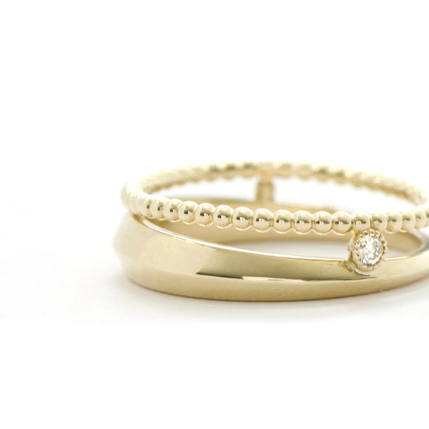 Knife Edge and Beaded Band with Bezel Diamond