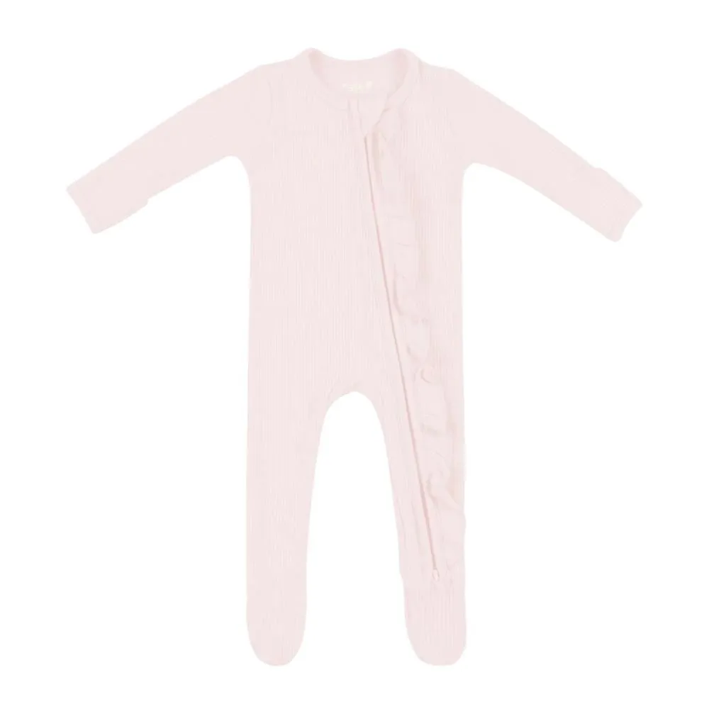 Kyte Baby Ribbed Ruffle Zippered Footie - Blush