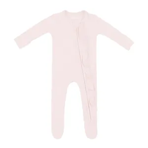 Kyte Baby Ribbed Ruffle Zippered Footie - Blush