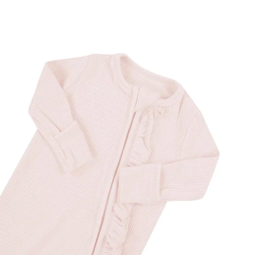 Kyte Baby Ribbed Ruffle Zippered Footie - Blush