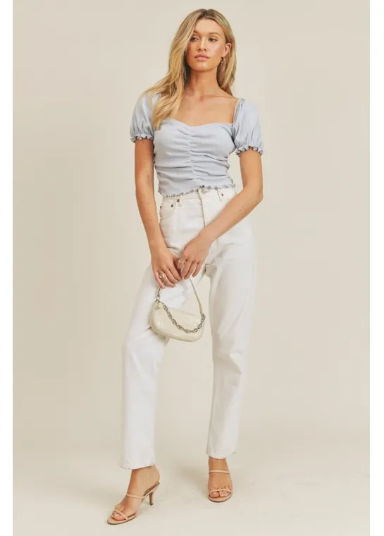 Lacey Puff Sleeve Sweetheart Top