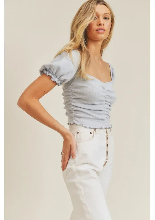 Lacey Puff Sleeve Sweetheart Top
