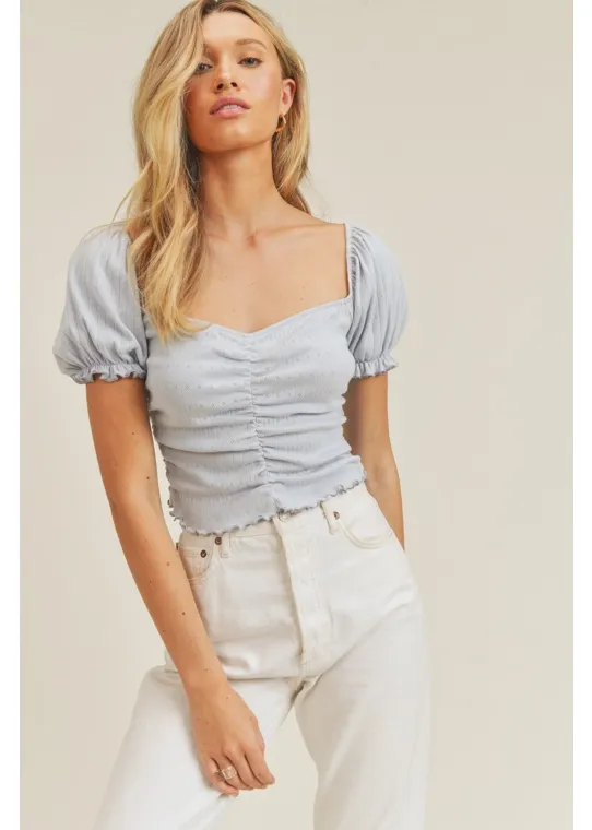 Lacey Puff Sleeve Sweetheart Top