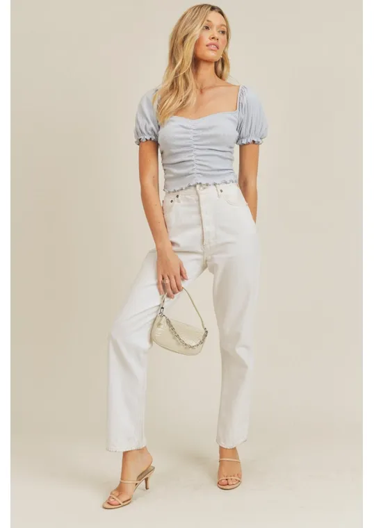 Lacey Puff Sleeve Sweetheart Top