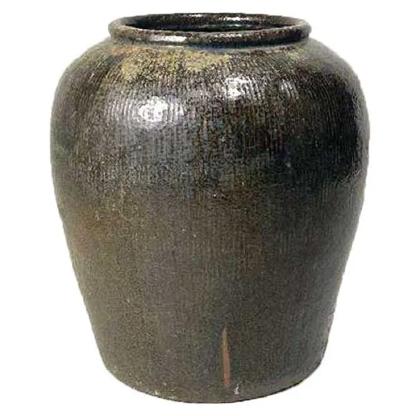 Large Chinese Qing Brown Glazed Pottery Water Urn