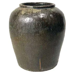 Large Chinese Qing Brown Glazed Pottery Water Urn