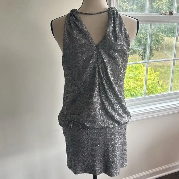 LAUNDRY BY SHELLI SEGAL SEQUIN HALTER MINI DRESS