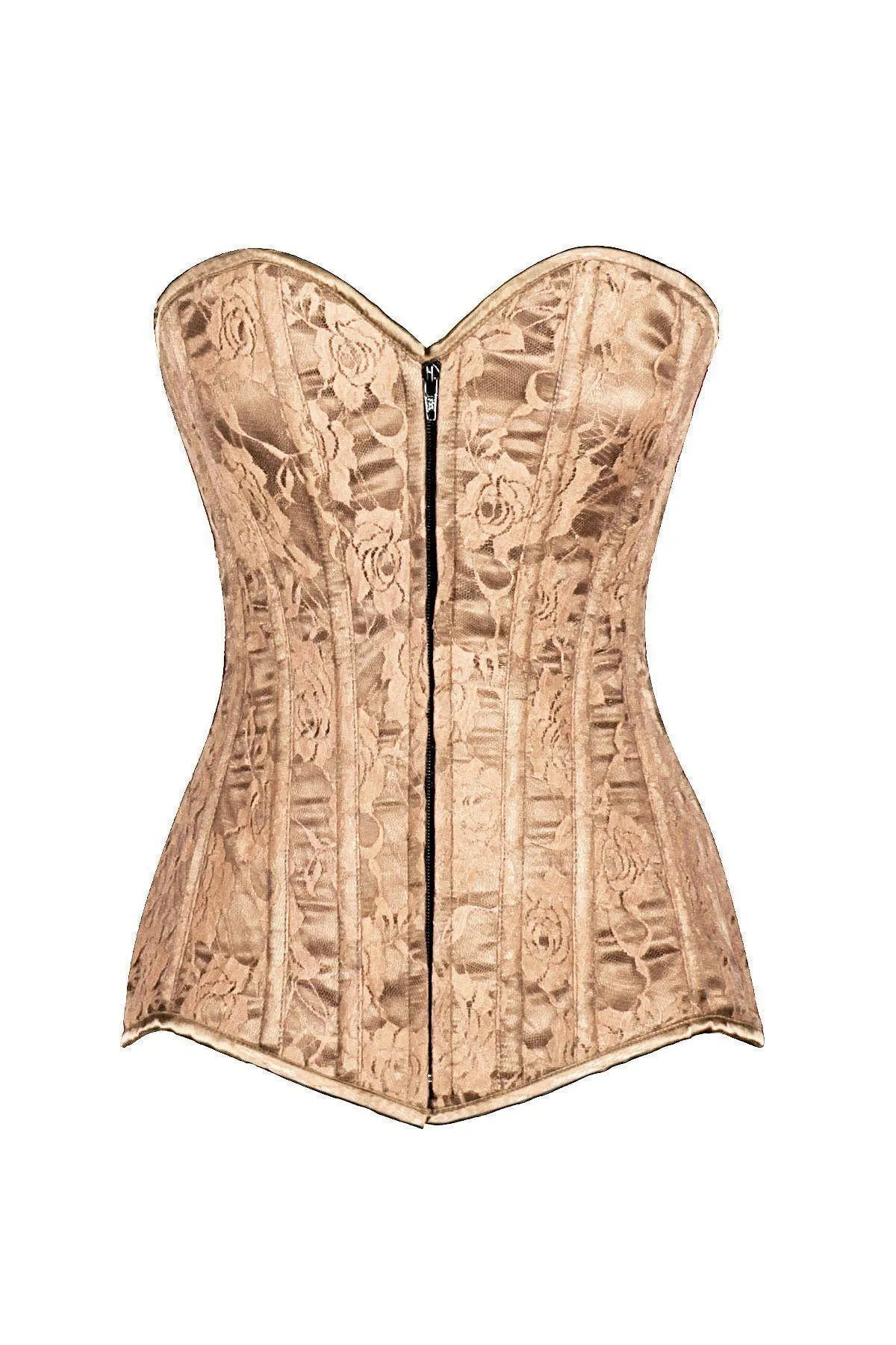 Lavish Dark Beige Lace Overbust Corset with Zipper