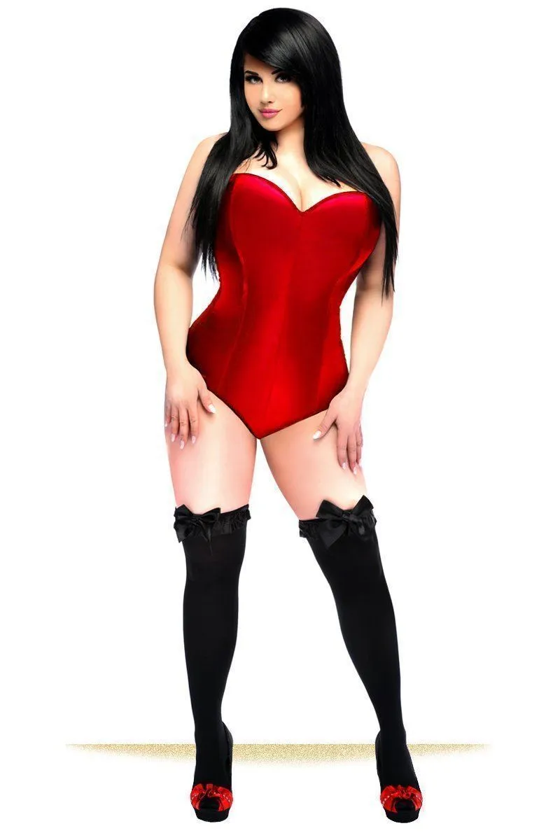 Lavish Plus Size Red Satin Corset Romper
