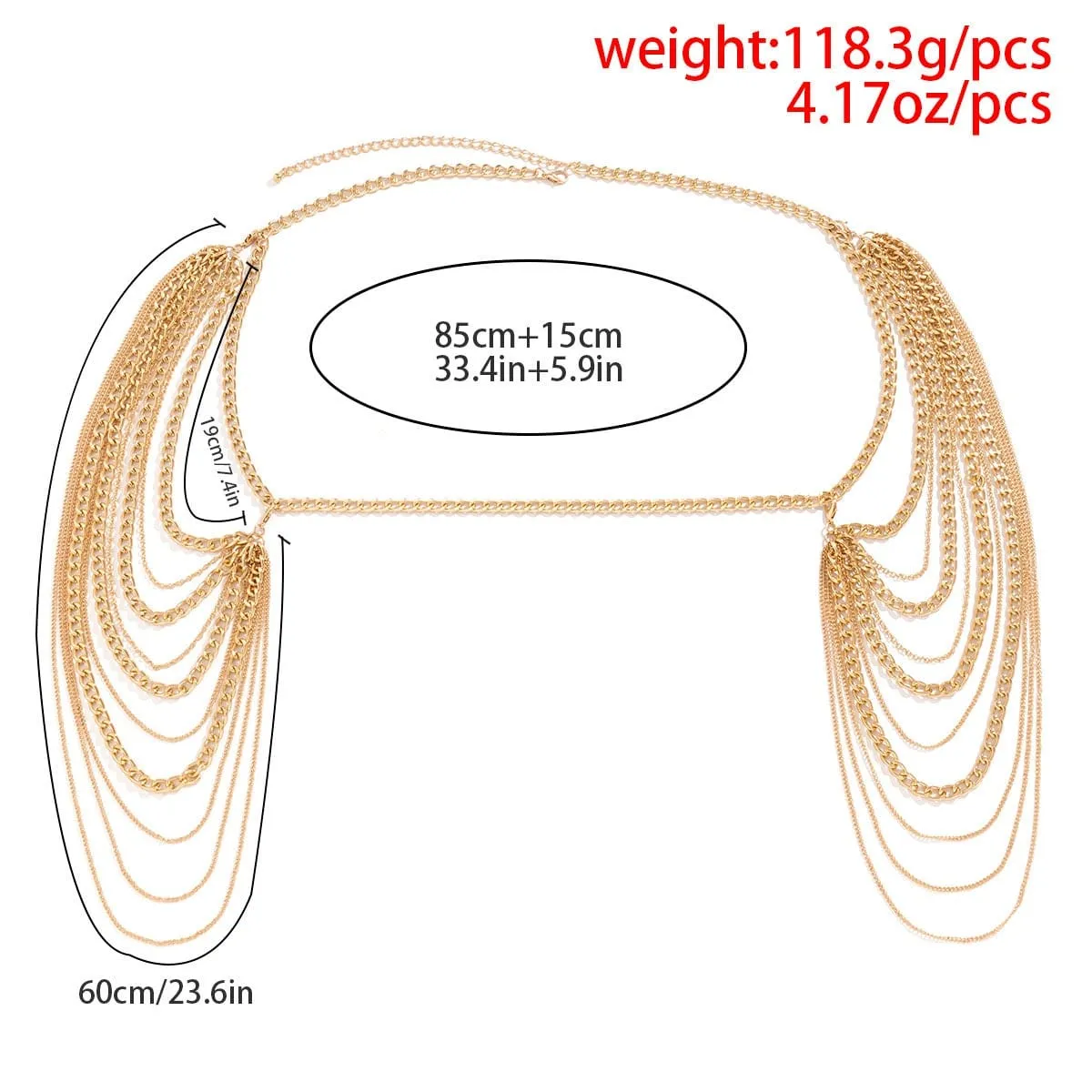 Layered Gold Silver Tone Curb Link Chain Tassel Shoulder Necklace
