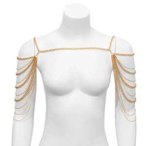 Layered Gold Silver Tone Curb Link Chain Tassel Shoulder Necklace