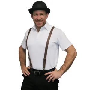 Leather Look Suspenders - Brown