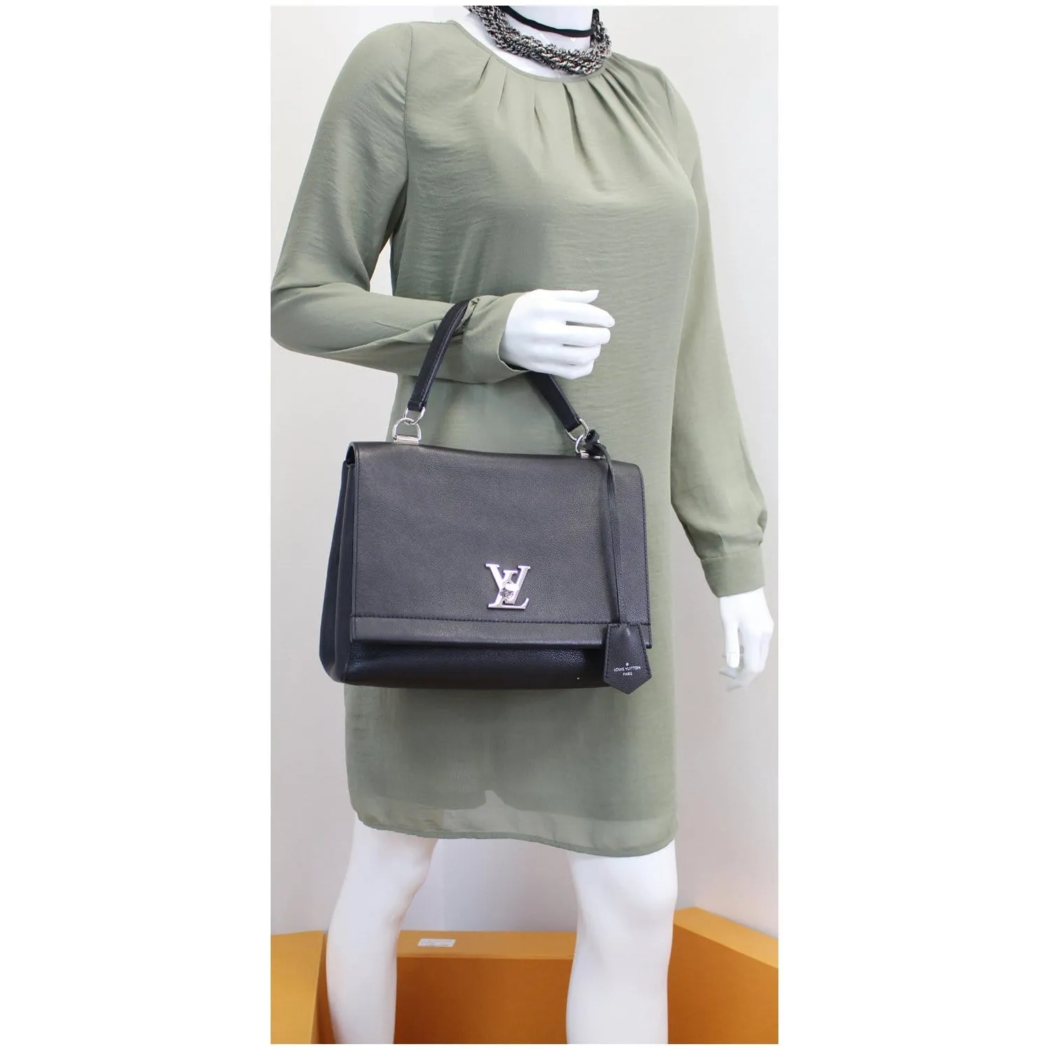LOUIS VUITTON Lockme II Calfskin Leather Shoulder Bag Black