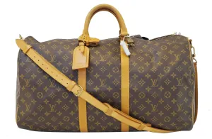 LOUIS VUITTON Monogram Keepall Bandouliere 55 Boston Bag