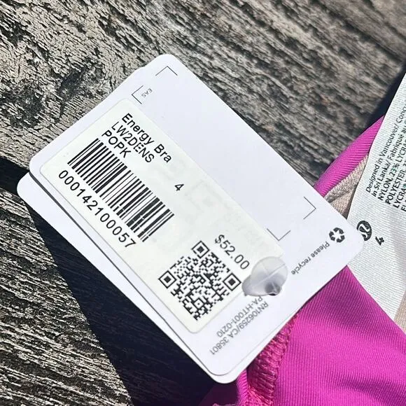 Lululemon Energy Bra Medium Support, B–D Cups Pow Pink size 4 NWT sports bra