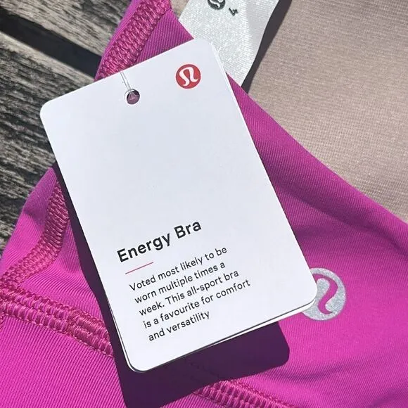 Lululemon Energy Bra Medium Support, B–D Cups Pow Pink size 4 NWT sports bra
