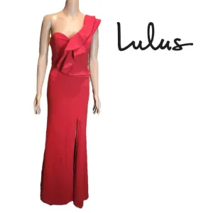 Lulu’s Kiss Me Again Ruffled One-Shoulder Maxi Dress NWT Red Size Med